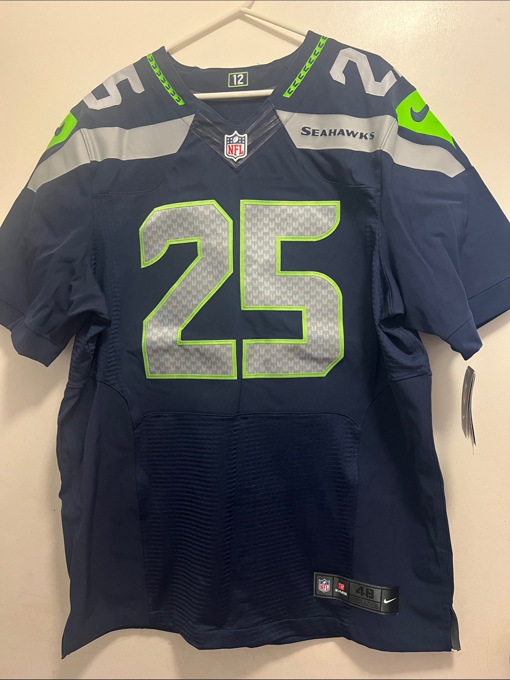 Nike Men’s Seahawks #25 Navy and Neon Green Football Jersey